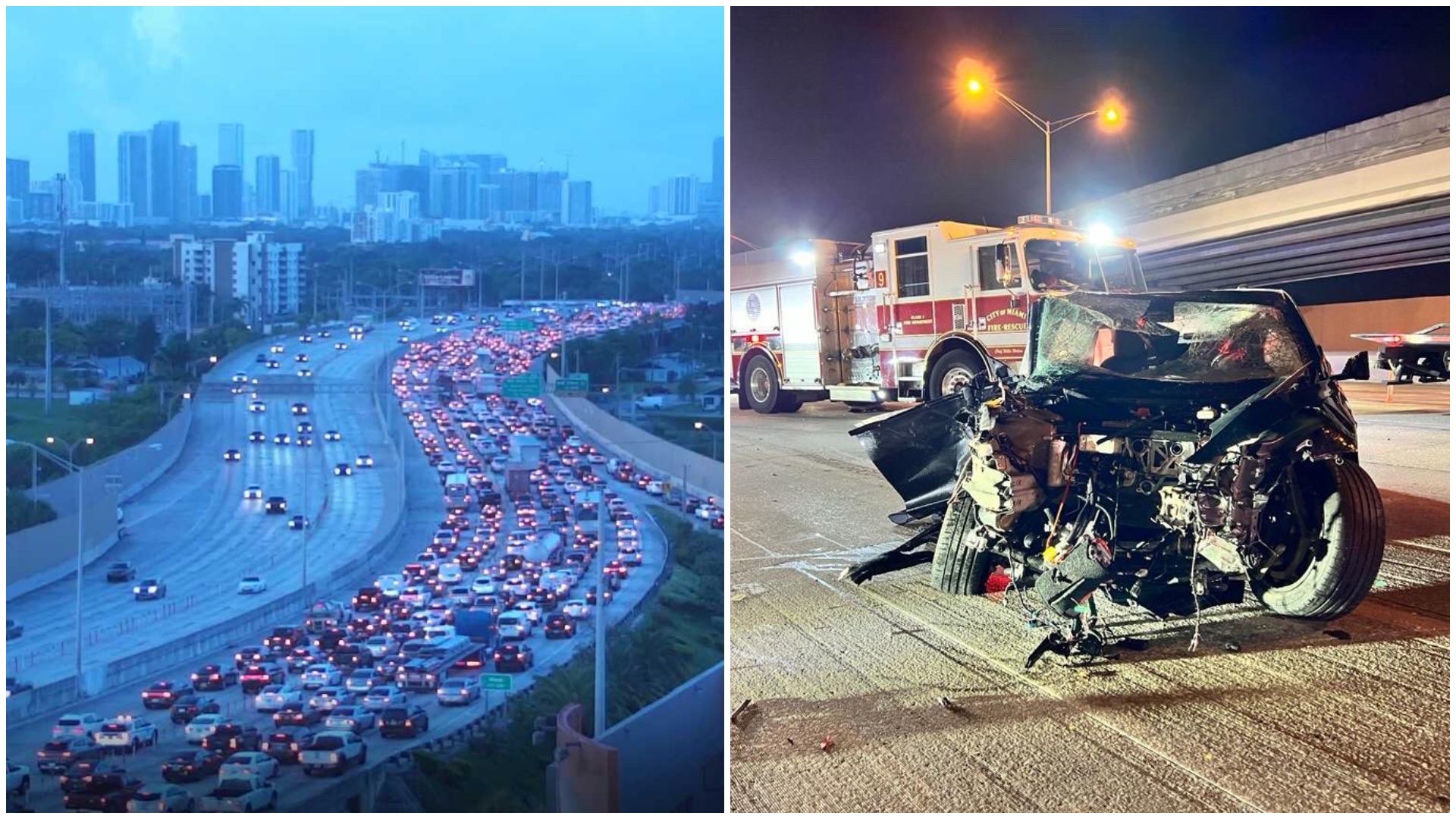 Accidente de varios vehículos en la I95 en Miami deja por lo menos un