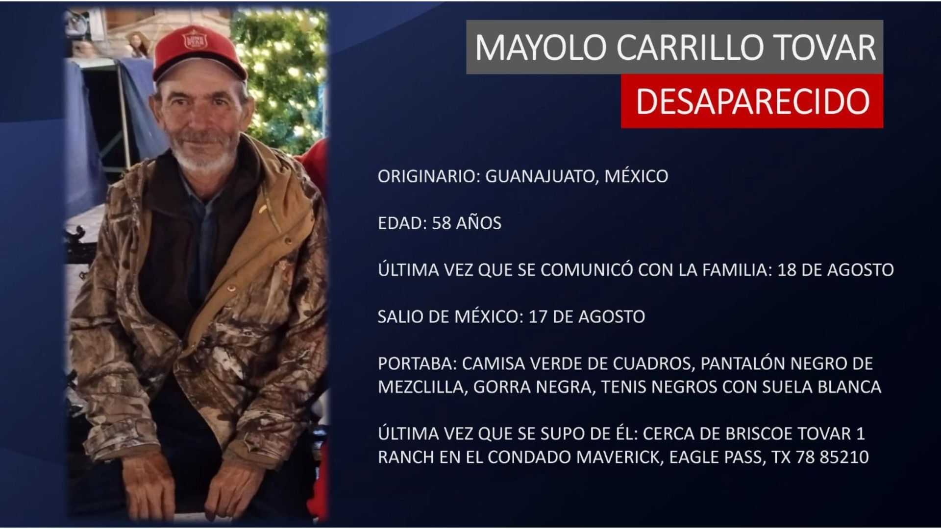 Desaparece al cruzar la frontera para ver por última vez a su mamá
