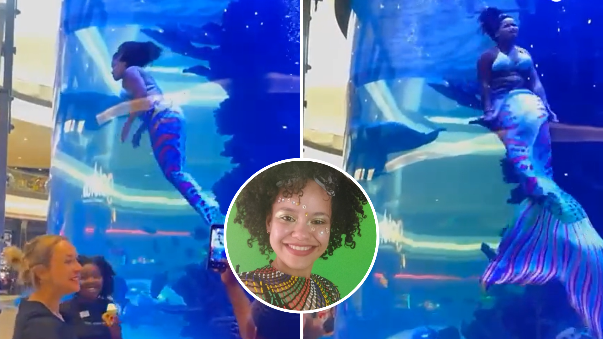 Sirena a punto de ahogarse en show su cola se atoró y se la quitó para