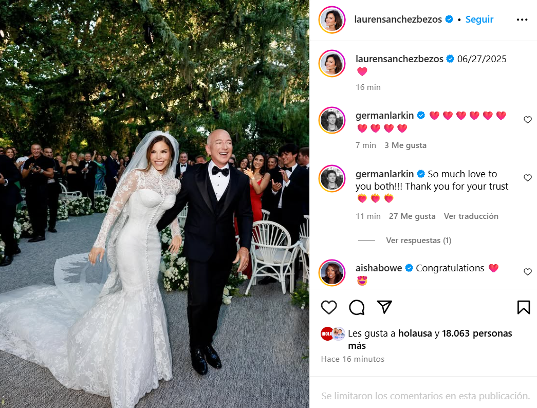 Boda Jeff Bezos y Lauren Sánchez: la primera foto como esposos | Univision  Famosos | Univision, image size:1045x794