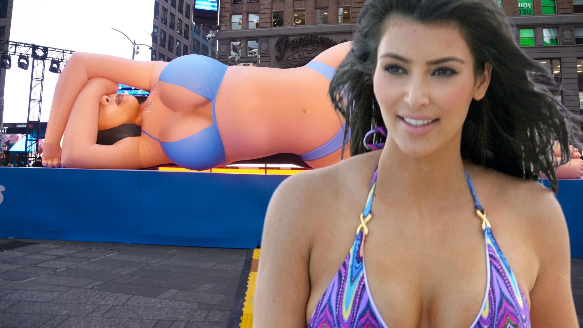 Una Kim Kardashian gigante y en bikini sorprende en Times Square