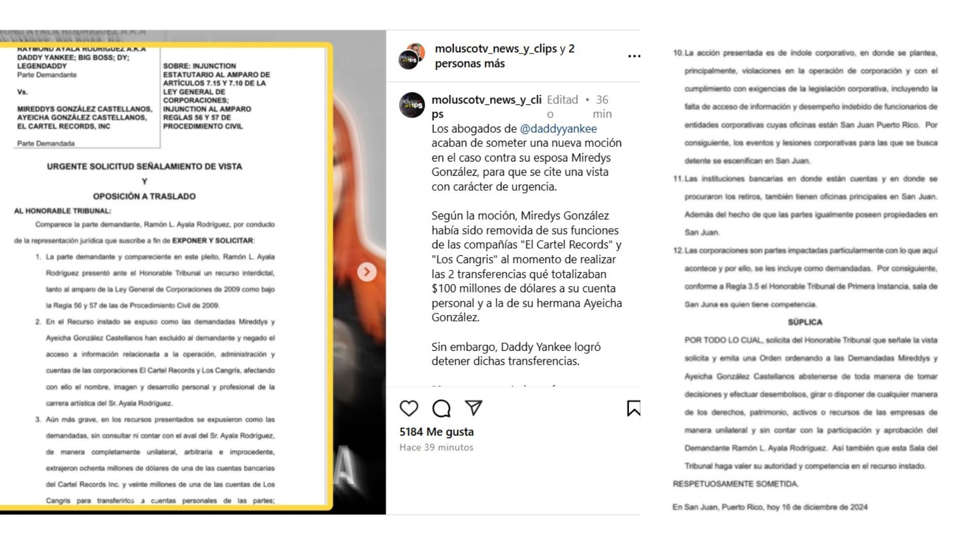 Comunicado equipo legal Daddy Yankee (Imagen difundida en redes)