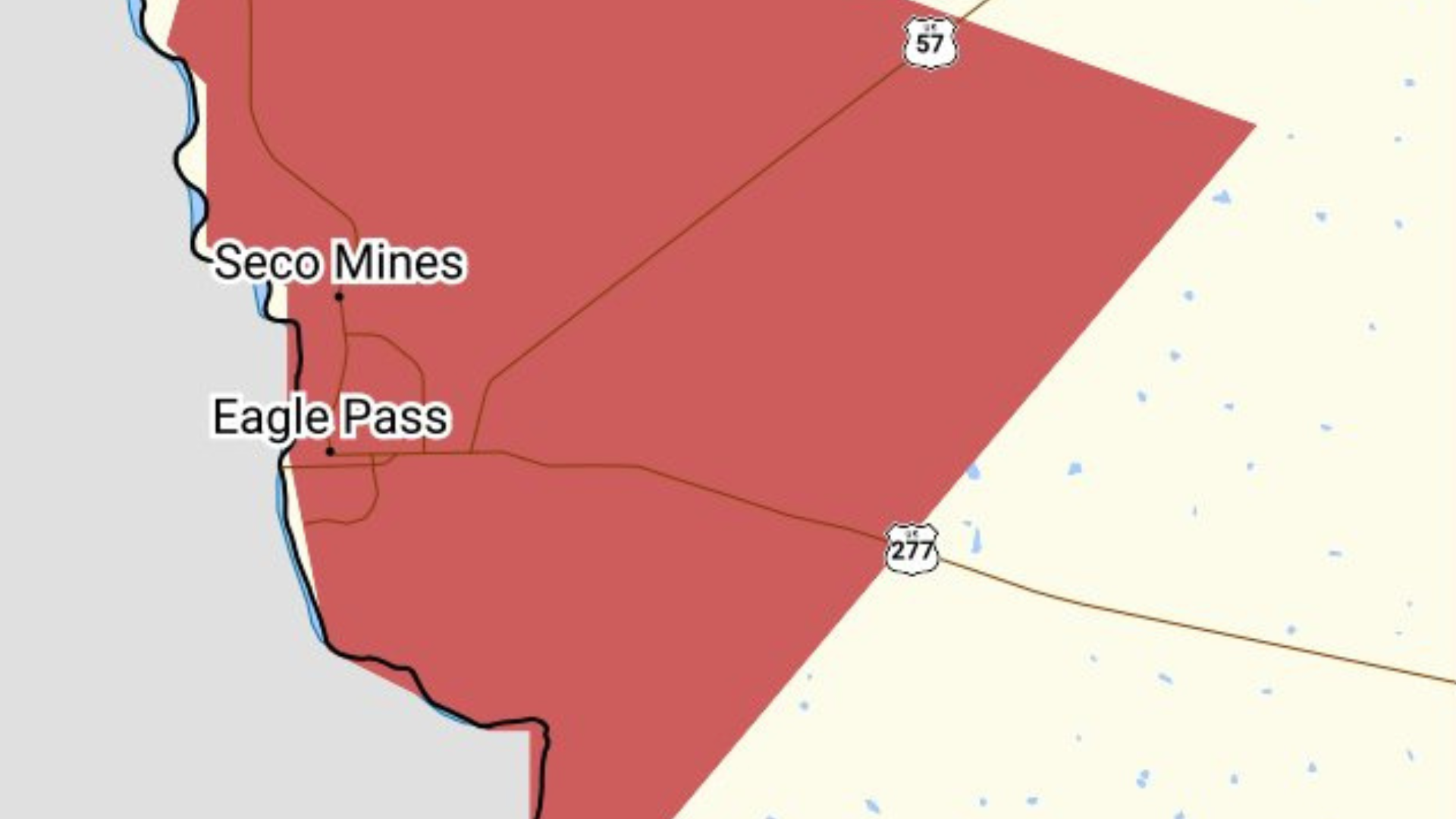 Emiten aviso por tormentas severas para zona de Eagle Pass, Texas