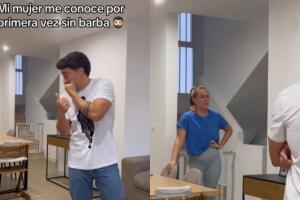 Mujer queda en shock al ver a su pareja sin barba