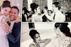 Fotos inéditas de la boda de Marc Anthony y Nadia Ferreira revelan a Salma Hayek bailando con el hijo de David Beckham