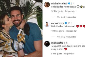 Michelle Salas, quien apenas tiene una semana de casada, así felicitó a Sofía Castro tras el anuncio de su compromiso. 