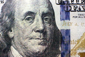 Dollar note with Franklin on it. Close Up photo. American money.