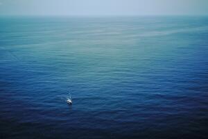 Drone shot of the Women on Waves boat in the open ocean