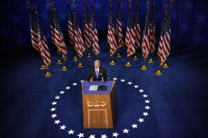 Biden habla desde el centro de convenciones de Wilimgton, Delaware.