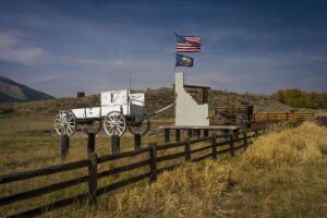 Wagons are used to show gate entry to Idaho Ranch