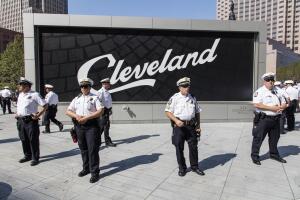 Police with Cleveland Sign Behind them at RNC 2016