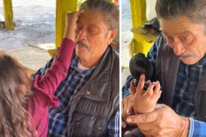 Abuelito se deja maquillar por su nieta