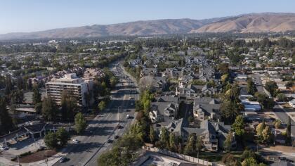 Afternoon aerial view of the city of Fremont, California, USA.