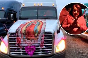 Alejandra Herrera llegó en su camión rosa para agradecer a la Virgen por ser sobreviviente del cáncer
