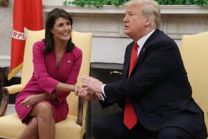 President Trump Meets With UN Ambassador Nikki Haley At The White House