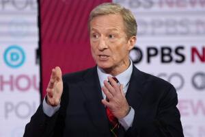 Billionaire activist Tom Steyer speaks during the sixth 2020 U.S. Democratic presidential candidates campaign debate at Loyola Marymount University in Los Angeles, California, U.S.