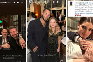 Los Beckham en la boda de Marc Anthony y Nadia Ferreira