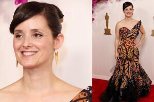 La española Montse Ribé fue una de las hispanas nominadas este año y llegó con este vestido inspirado en las mariposas. 