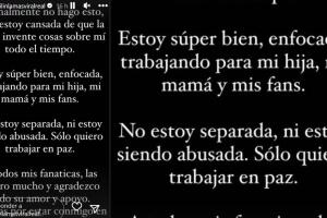 Yailin emitió esta publicación en Instagram en la que asegura estar "bien" y "no estar siendo abusada" tras supuesta golpiza por parte de Tekashi.