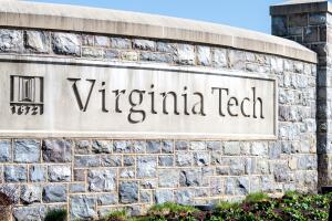Virginia Polytechnic Tech Institute and State University stone sign on campus, established in 1872
