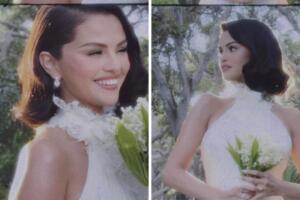 El vestido de novia de Selena Gómez tiene cuello halter.