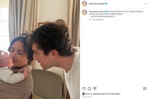 Salma Hayek con su nieto, bebé de su hijastro Francoiş Pinault Jr.