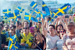 Swedish football fans celebrate the European champions
