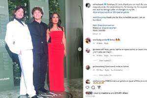 Salma Hayek junto a Linda Evangelista y su hijo Augustin James