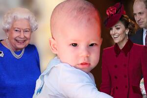 Archie, Charlotte, George, Louis y la reina Isabel