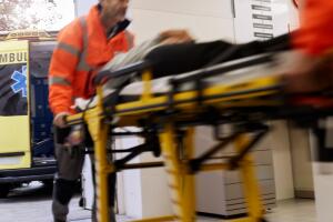 Rescue workers arrive at the hospital emergency ward.