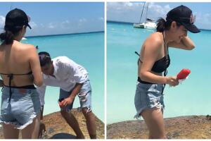 Propuesta de matrimonio en la playa sale mal.