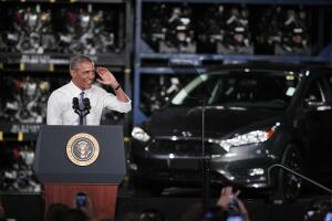President Obama Speaks On Automotive And Manufacturing Industry At Ford Michigan Assembly Plant