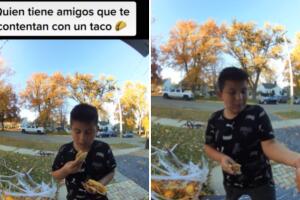 Niño se reconcilia con su amigo gracias a un taco y enamora a Internet: le comió poquito mientras esperaba