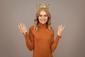 Arrogant,Princess,In,Tiara.,Proud,Woman,Smiling.,Egoistic,Girl,In