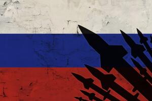 Rockets on the background of the Russian flag, the concept of war