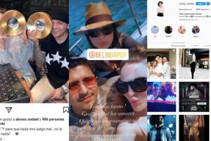 Dos de las fotos que Cristy Nodal llegó a publicar junto a Belinda. A la derecha, el actual perfil de ella sin las fotos con la cantante.