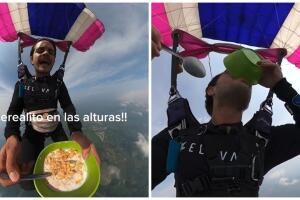 TikToker come cereal en paracaidas.
