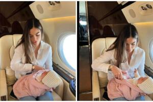 Ximena Navarrete en el primer viaje de su hija