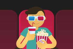 ilustración viendo una película en el cine