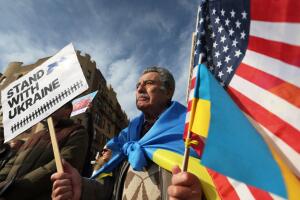 Rally Held In Support Of Ukraine In New York's Russian Neighborhood Of Brighton Beach