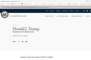 Captura de la página www.state.gov/biographies/donald-j-trump/ correspondiente al sitio web del Departamento de Estado, captada la tarde del lunes 11 de enero del 2021.