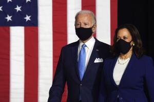 Joe Biden y Kamala Harris en su primer evento de campaña en Delaware.
