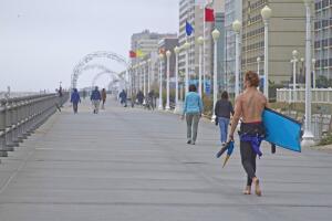 People Walk the Virginia Beach Boardwalk