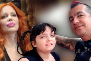 Sabrina Sabrok, su hija Metztli y Erick Farjeat