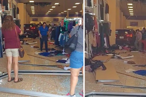 conductora mete tienda adentro auto