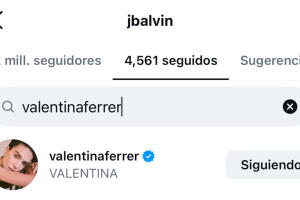 En esta otra captura de la cuenta de Instagram de J Balvin tomada este domingo 20 de septiembre se comprueba que él aún seguía a Valentina Ferrer. 