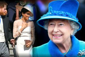 Reina Isabel, príncipe Harry y Meghan Markle