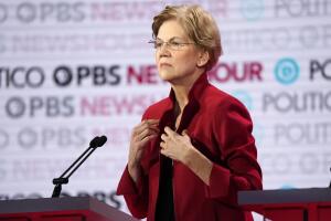Senator Elizabeth Warren listens during the sixth 2020 U.S. Democratic presidential candidates campaign debate at Loyola Marymount University in Los Angeles, California, U.S.