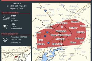 Advertencia de tormenta severa que incluye Washington DC, Arlington VA y Alexandria VA hasta las 7:15 p. m. EDT.