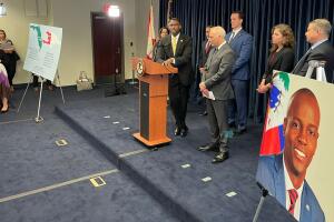 conferencia de prensa en Miami febrero 2023 sobre cargos en el magnicidio de Moise